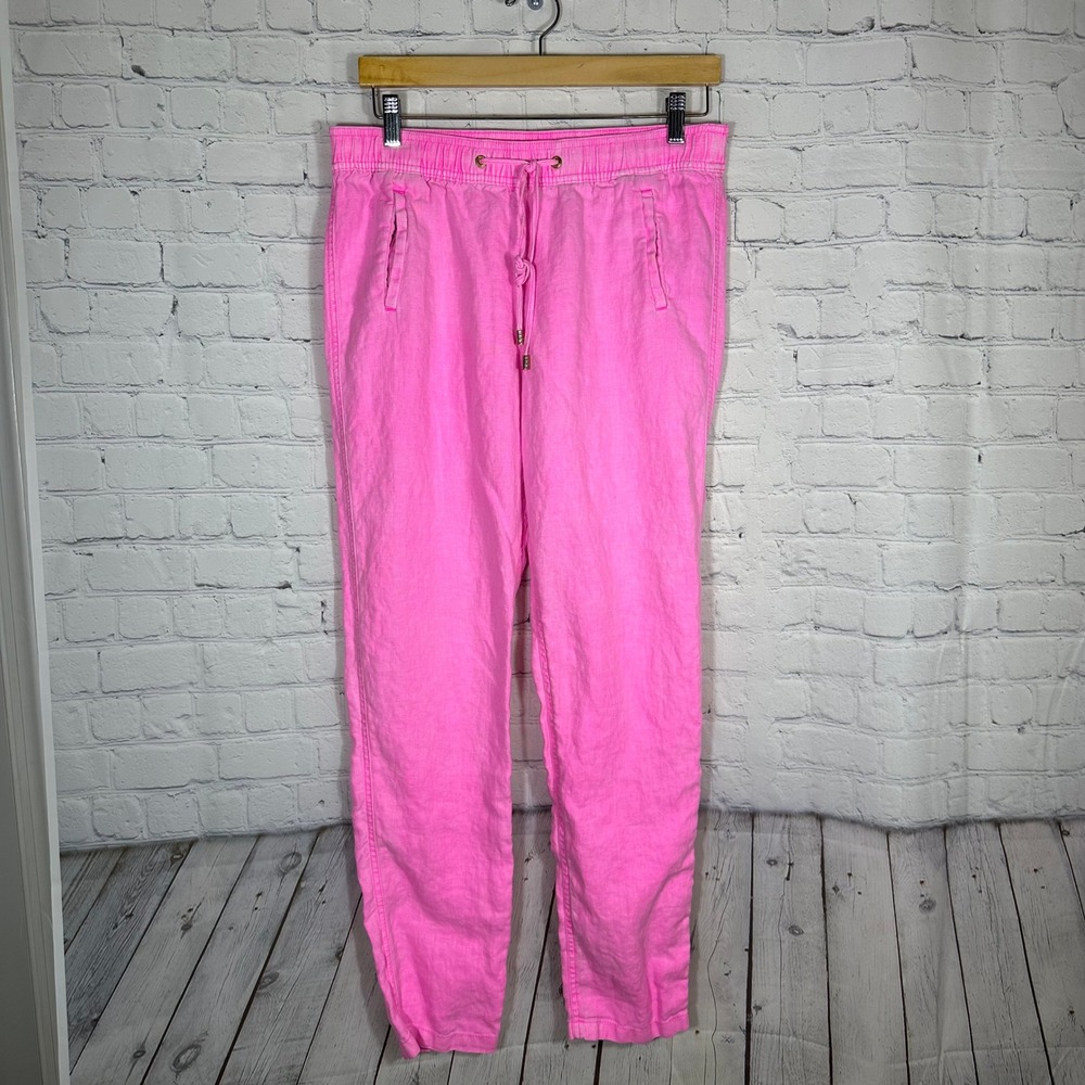 Lilly Pulitzer Pink Linen Jogger Pants Womens Medium Elastic Waist Drawstring